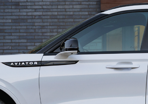The driver’s door of a white 2025 Lincoln Aviator® SUV is showcased. | Hooks Lincoln in Fort Worth TX