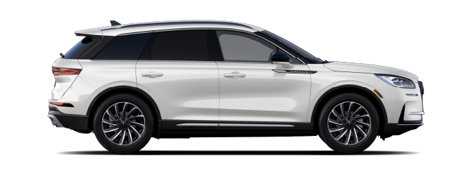 The passenger side of a Lincoln Corsair® SUV is shown in Pristine White. | Hooks Lincoln in Fort Worth TX