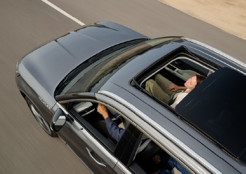 The available panoramic Vista Roof® of a 2027 Lincoln Aviator® SUV is open. | Hooks Lincoln in Fort Worth TX