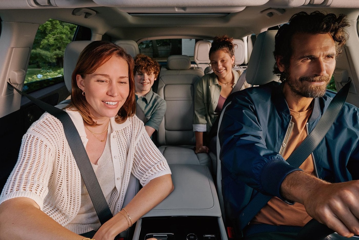 Family riding together inside a Lincoln Aviator for Mansfield and Burleson TX families